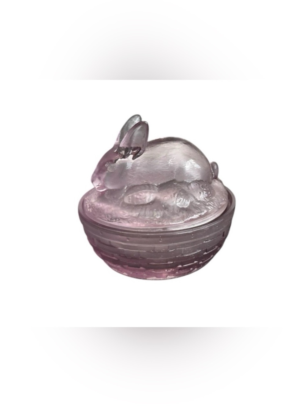 Longaberger Bunny Rabbit Covered Nest Dish Lavender Glass USA 2004 Retired